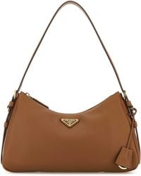 Prada - Camel Leather Medium Aimee Shoulder Bag - Lyst