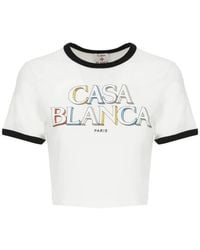 CASABLANCA - Cropped T-Shirt With Logo - Lyst