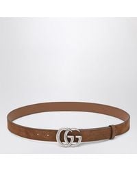 Gucci - Hazelnut Suede Belt With Gg Marmont Buckle - Lyst