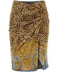 Versace - Printed Gathered Jersey Miniskirt - Lyst