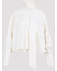 Celine - Ivory Cropped Lavallier Silk Blouse - Lyst