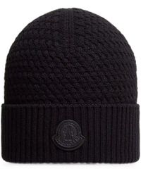 Moncler - Logo-Patch Cable-Knit Beanie Hat - Lyst