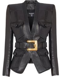 Balmain - Belted 4 Pokets Fitted Lambskin Jacket - Lyst
