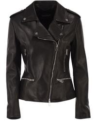 Dondup - Lamb Leather Biker Jacket With Asymmetric Zip - Lyst