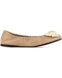 Prada - Leather Ballets Flat With Bow - Lyst