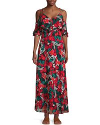 Calvin Klein Floral Cold-shoulder Ruffle Maxi Dress - Black