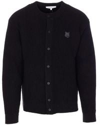 Maison Kitsuné - "Fox Head" Wool Ribbed Cardigan - Lyst