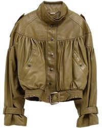Chloé - Belted Gathered Leather Jacket - Lyst