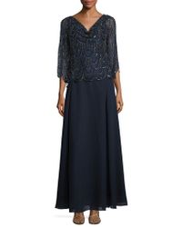 J Kara Petite Sequined Popover Gown - Blue
