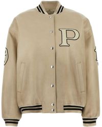 Prada - Logo-Appliqué Leather Bomber Jacket - Lyst