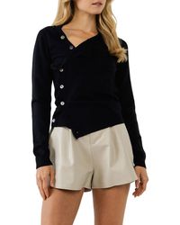 Endless Rose Knit Cardigan With Cross Over Buttons Sweater - Black