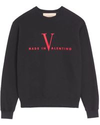 Valentino Garavani - Cotton Crewneck Sweatshirt With Made - Lyst