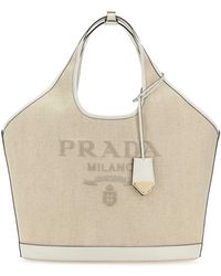Prada - Sand Canvas Shopping Bag - Lyst