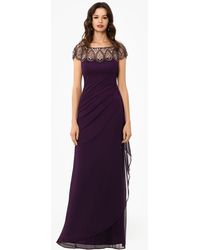 Xscape Beaded Top Dress With Ruching - Purple
