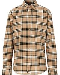 Burberry - Check Motif Cotton Shirt - Lyst