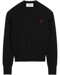Ami Paris - Cropped Wool Cardigan With Round Neckline - Lyst