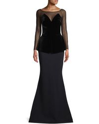 La Petite Robe Di Chiara Boni Illusion-sleeve Peplum Gown - Black