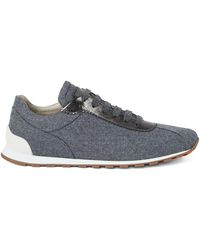 Brunello Cucinelli - Virgin Wool Flannel And Lamé Calfskin Runners With Monili Shoes - Lyst