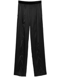 Tom Ford - Stretch Silk Satin Pajama-Style Trousers With Velvet Waistband And Embroidered Logo - Lyst