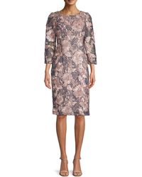 Adrianna Papell Boat-neck Floral Embroidered Cocktail Dress - Gray