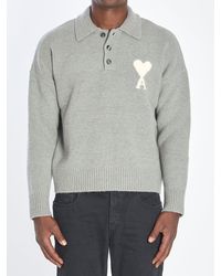 Ami Paris - Wool Polo Sweater With Ami De Coeur Logo - Lyst
