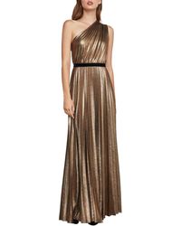 BCBGMAXAZRIA Pleated One-shoulder Gown - Metallic