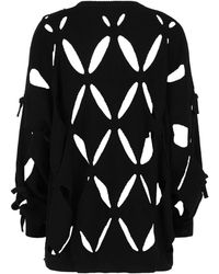 Black Ribbon Ribbed Valentino Wool Ribbon Cutout Sweater in Black | Lyst