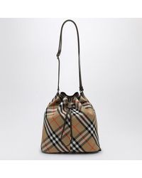 Burberry - Medium Bucket Bag With Check Pattern - Lyst