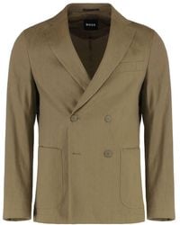 BOSS - Double-Breasted Linen Blend Jacket - Lyst