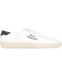 Saint Laurent - Embroidered Sneakers In Canvas And Smooth Leather - Lyst