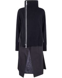 Sacai - Stripe Doeskin X Wool Knit Coat Dress - Lyst