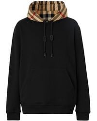 Burberry - Check Hood Cotton Blend Hoodie - Lyst