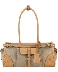 Prada - Two-tone Canvas And Leather Medium Bonnie Shoulder Bag - Lyst