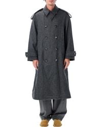Ami Paris - Wool Trench Jacket With Relaxed Double-Breasted Silhouette, Shoulder Tabs & Engraved Horn Buttons - Lyst