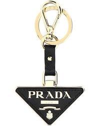 Prada - Two-Tone Metal And Leather Key Ring - Lyst