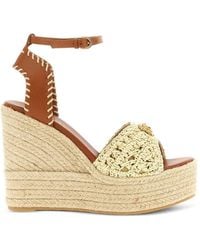 Versace - Braided Jute Platform Wedge Leather Sandals - Lyst