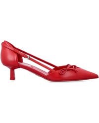 Prada - Open-Side Leather Pumps With Bow Detail And 4.5Cm Heel - Lyst