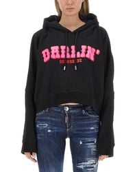 DSquared² - Cropped Hoodie With Bold Logo - Lyst