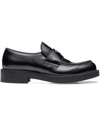 Prada - Chocolate Brushed-Leather Loafers - Lyst