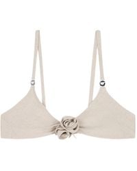 Coperni - Linen Flower Bikini Top With Gathered Central Detail With 3D Petals - Lyst