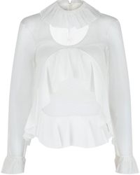 Givenchy - Cropped Silk Blouse With Ruffles - Lyst
