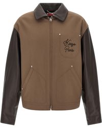KENZO - Leather-Sleeved Embroidered Jacket - Lyst