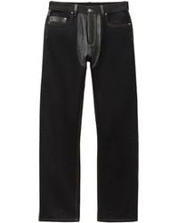 Versace - Denim & Leather Straight Jeans - Lyst