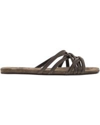 Brunello Cucinelli - Flat Leather Sandals With Criss-Cross Straps - Lyst