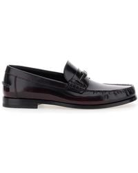 Ferragamo - 'Harry' Dark Burgundy Loafers With Almond Toe And Logo Plaque Detail - Lyst