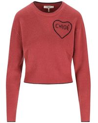 Chloé - Cropped Fitted Wool Knit Logo Sweater - Lyst