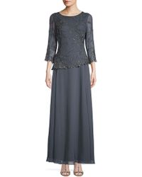 J Kara Beaded Sheer Gown - Gray