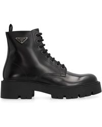 Prada - Classic Leather Lace-Up Boots - Lyst