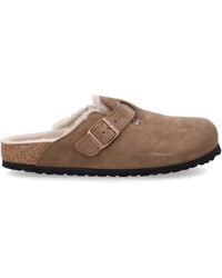 Birkenstock Boston Shearling Slippers in Brown | Lyst