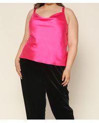 Skies Are Blue Cowl Neck Satin Cami Tank Top - Pink